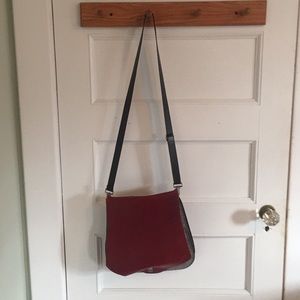 Burgundy/grey leather/felt purse